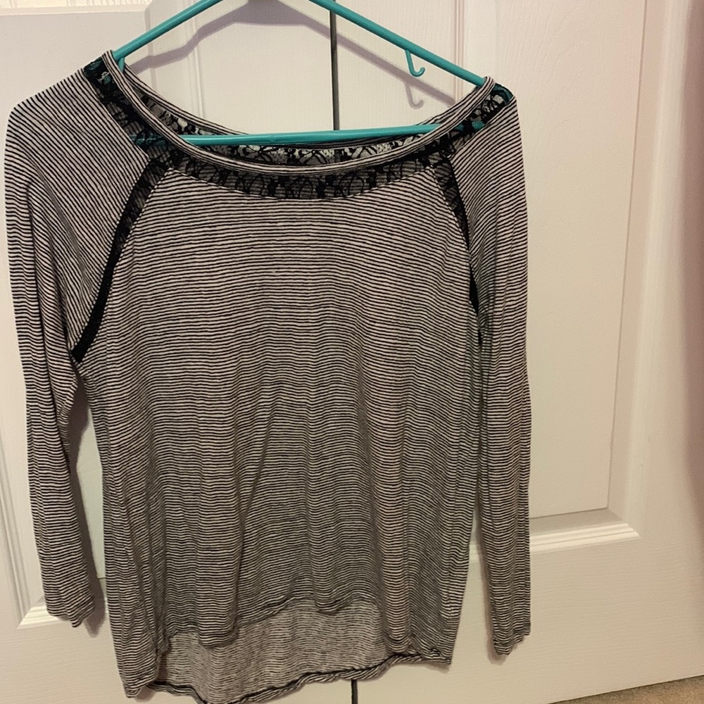 black-striped lace shirt